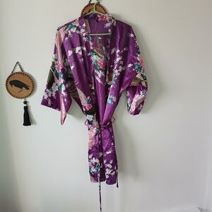 Purple Floral Peacock Kimono Robe